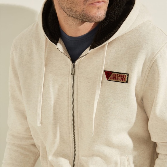 New GUESS Roy Fleece Sherpa Hoodie SZ S - Picture 2 of 9